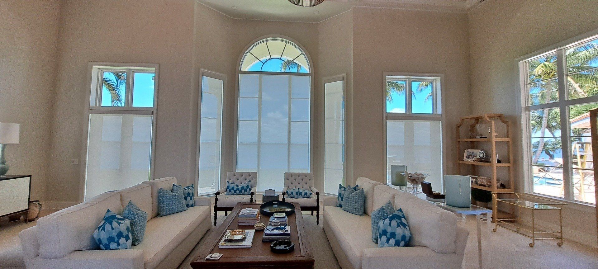 gorgeous living area with a custom window décor