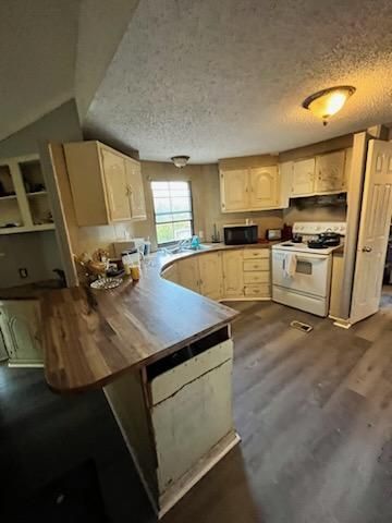 a kitchen with vinyl flooring