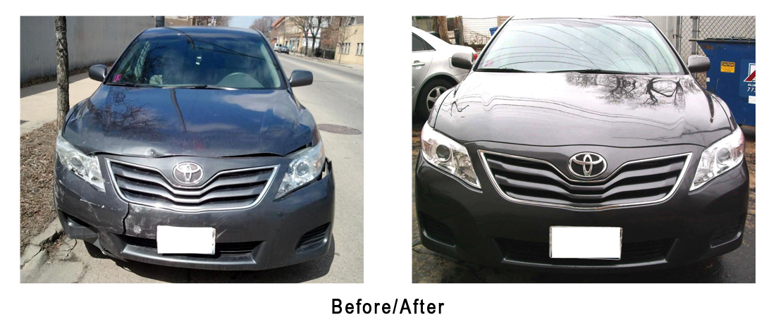 A before and after photo of a toyota camry.