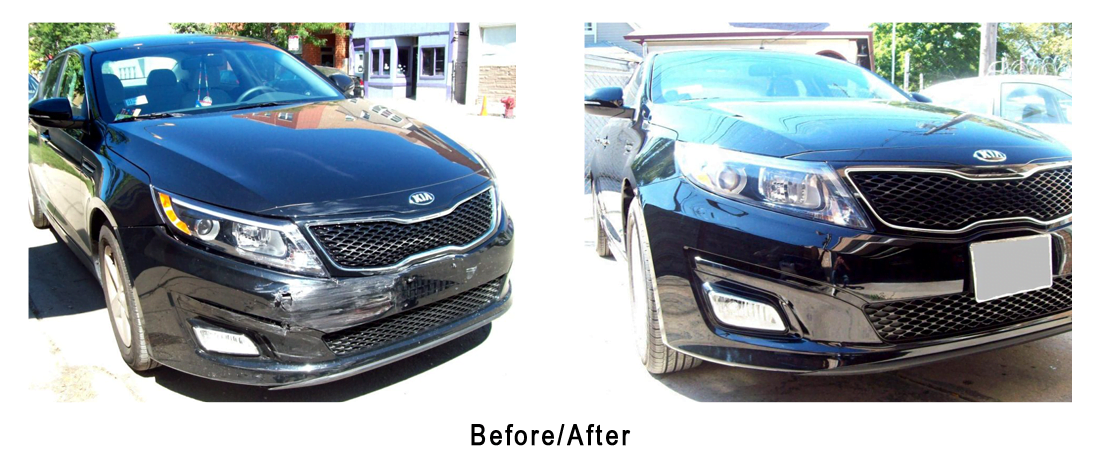 A before and after picture of a black car.