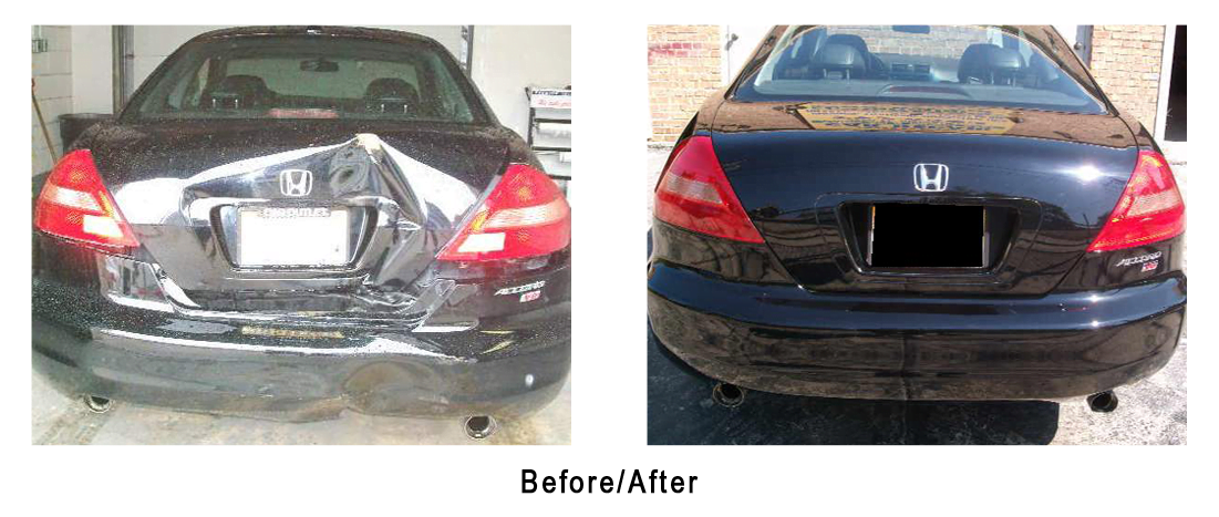 A before and after photo of a black honda accord.