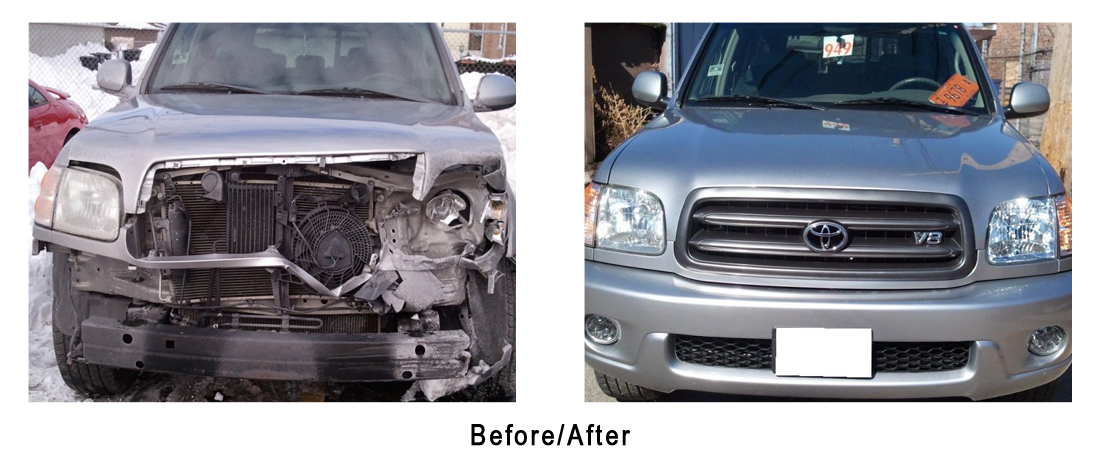 A before and after photo of a toyota tundra.