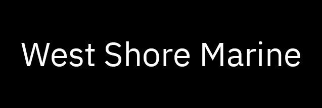 The text "West Shore Marine" in white sans-serif font on a black background.