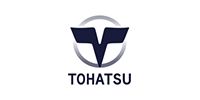 The blue, stylized 'V' logo of Tohatsu Corporation centered above the brand name in dark blue text on a white background.