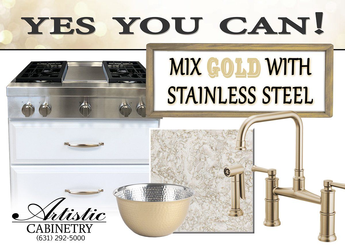 A sign that says yes you can mix gold with stainless steel