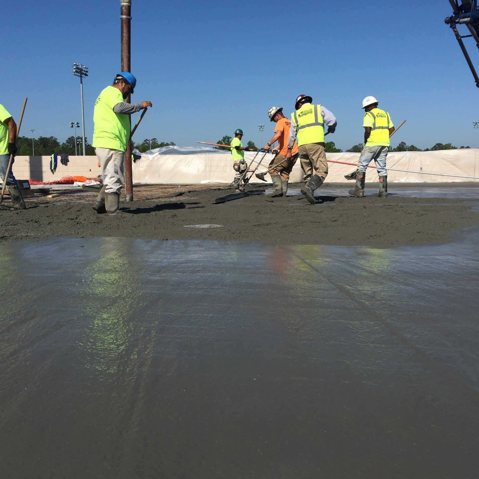 A construction site with a large building under construction.