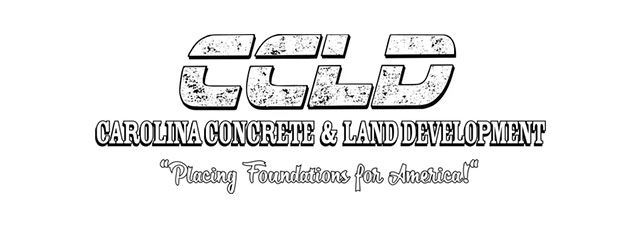 A black and white logo for carolina concrete and land development