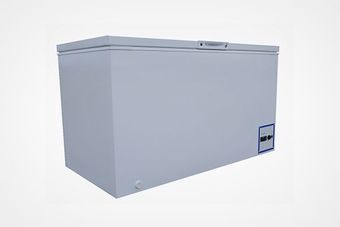 A 3d model of a chest freezer on a white background.