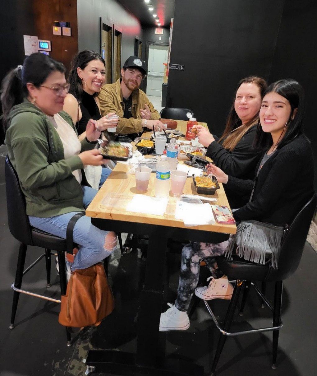 Friends enjoying their food