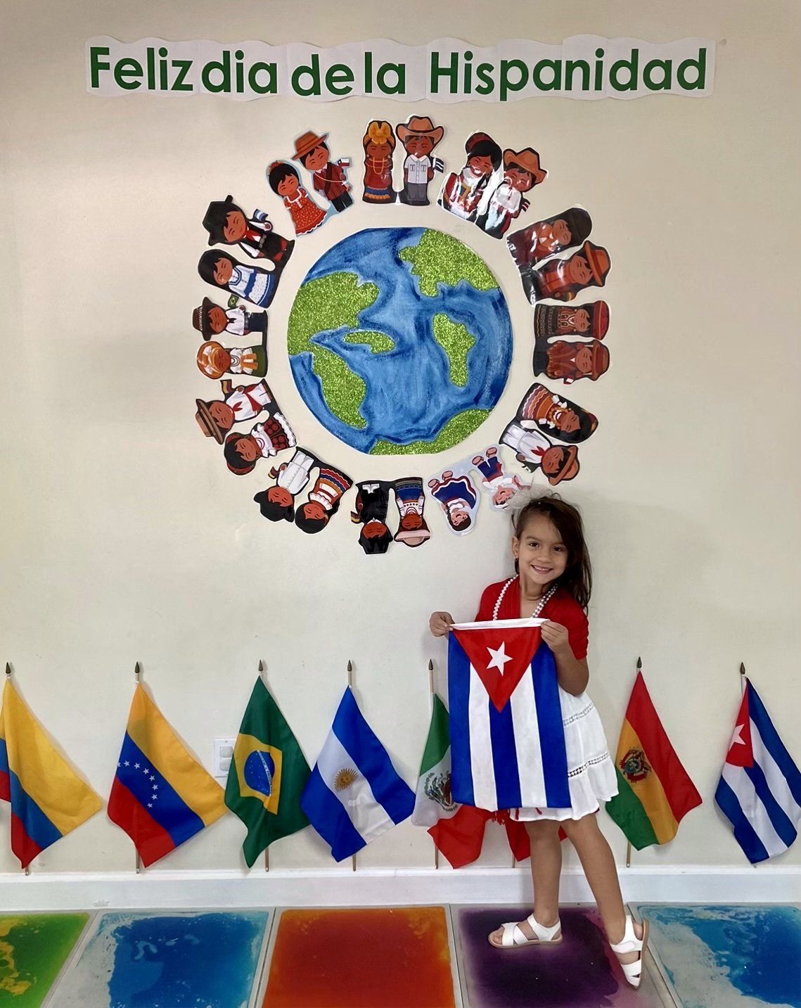 confident girl carrying a flag