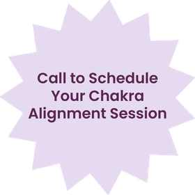 Lavender starburst with text: Call to Schedule Your Chakra Alignment Session!