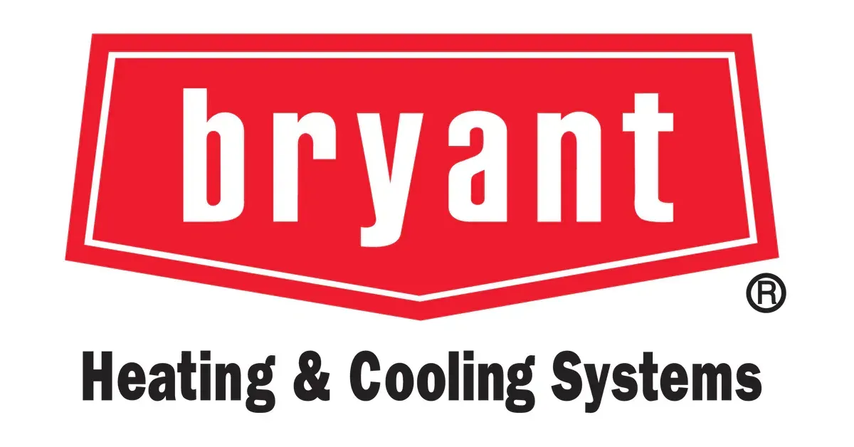The bryant heating and cooling systems logo is red and white.