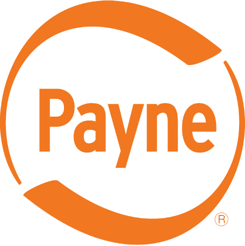 A payne logo with an orange circle around it