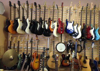 Electric guitars, symbals, and tamborine