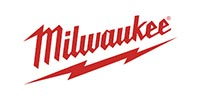 Milwaukee logo in red, stylized script over a lightning bolt.