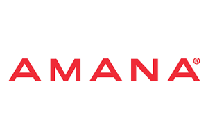 Amana logo in red, sans-serif font, on a white background. The 
