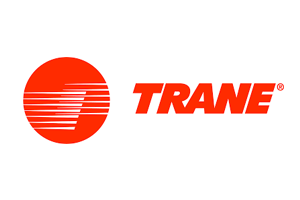Red Trane logo: a red circle with horizontal lines, beside the brand name in red.