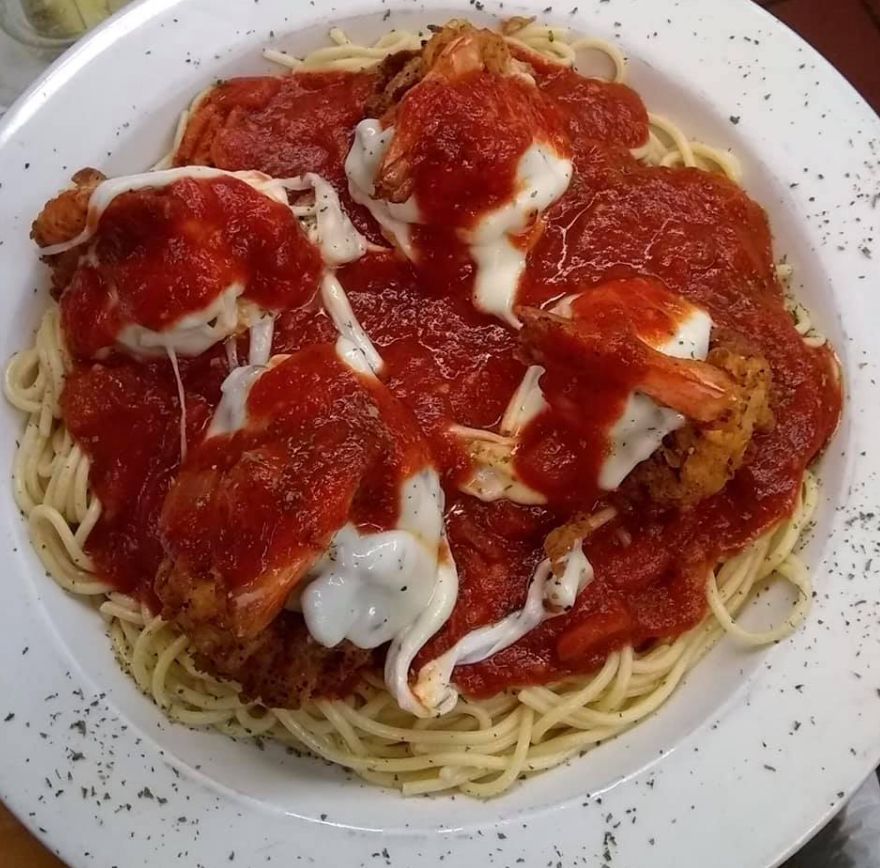 red pasta with meatballs