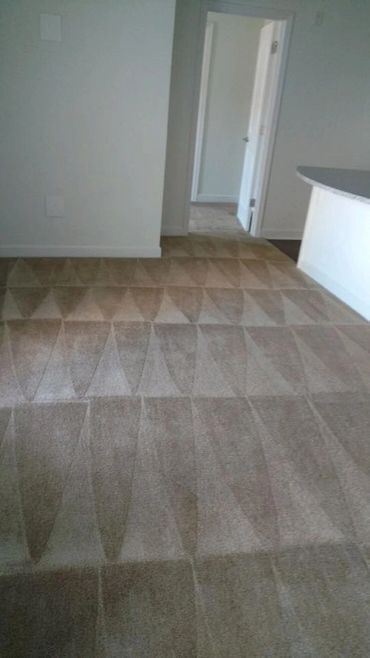 A living room with a carpeted floor and a white wall.