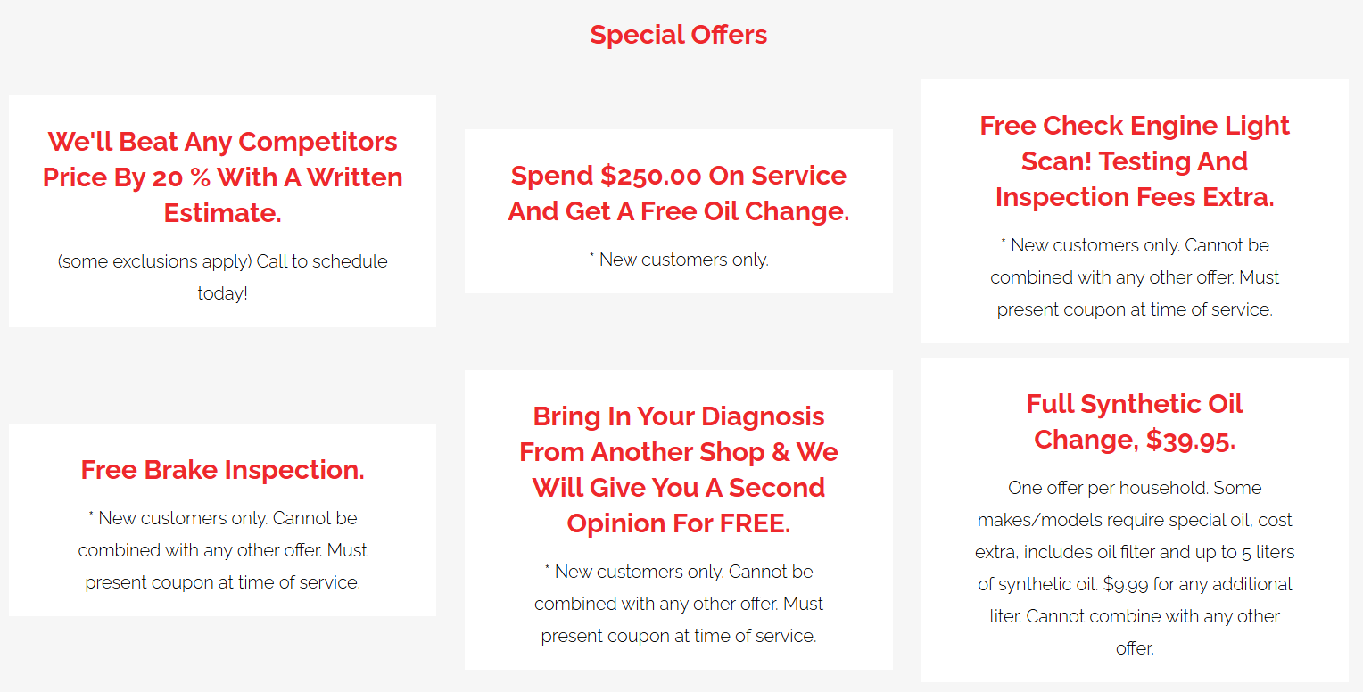 A screenshot of a website that says special offers