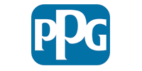 PPG logo in white letters on a blue rounded rectangle.