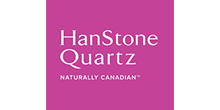 The hanstone quartz logo is on a pink background.