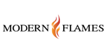 A logo for modern flames with a fire coming out of it.