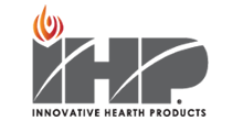 The logo for innovative hearth products has a flame on it.