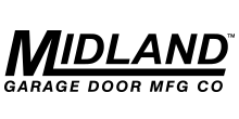 A black and white logo for midland garage door mfg co.