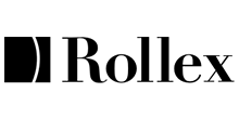 A black and white logo for rollex on a white background.