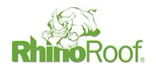 A logo for rhinoroof with a rhino on it