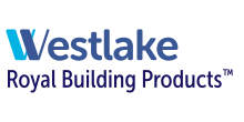 The logo for westlake royal building products is blue and white.