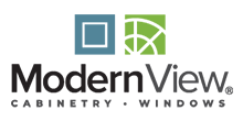 The modern view cabinetry and windows logo is blue and green.