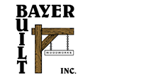 A logo for bayer built inc. with a wooden swing on a white background.