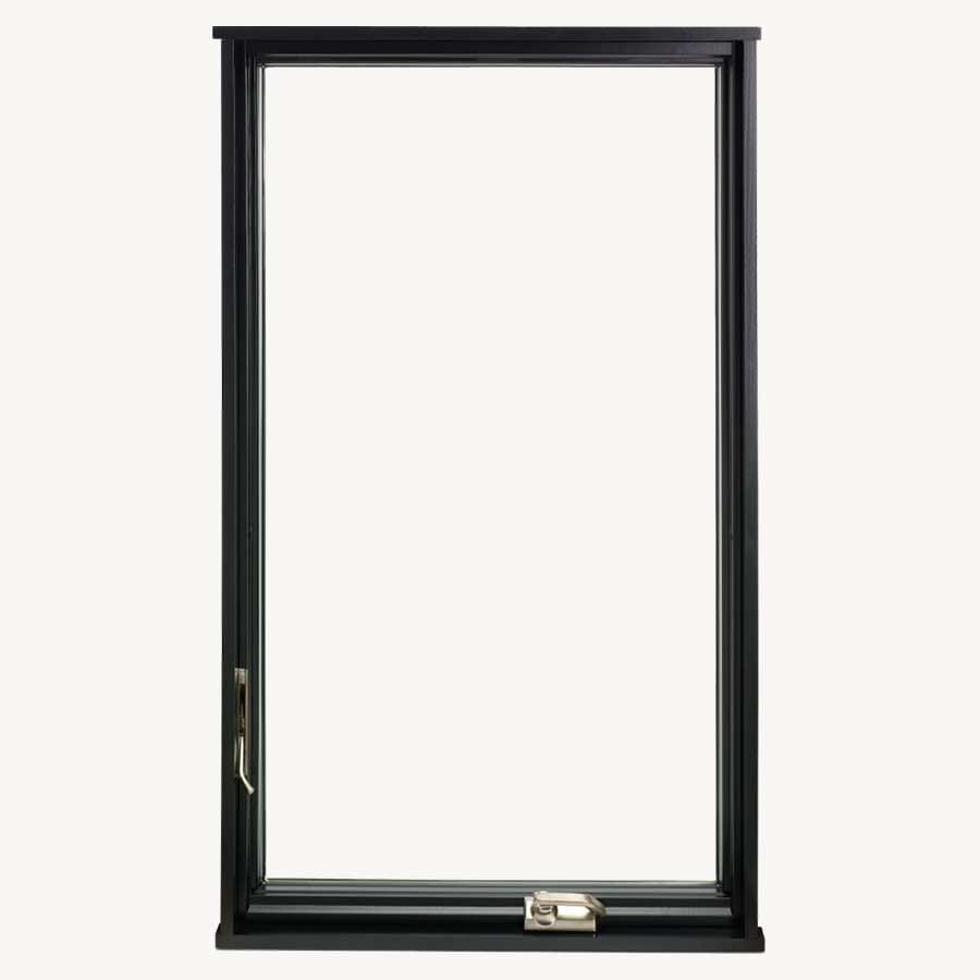 A black window with a white frame on a white background.