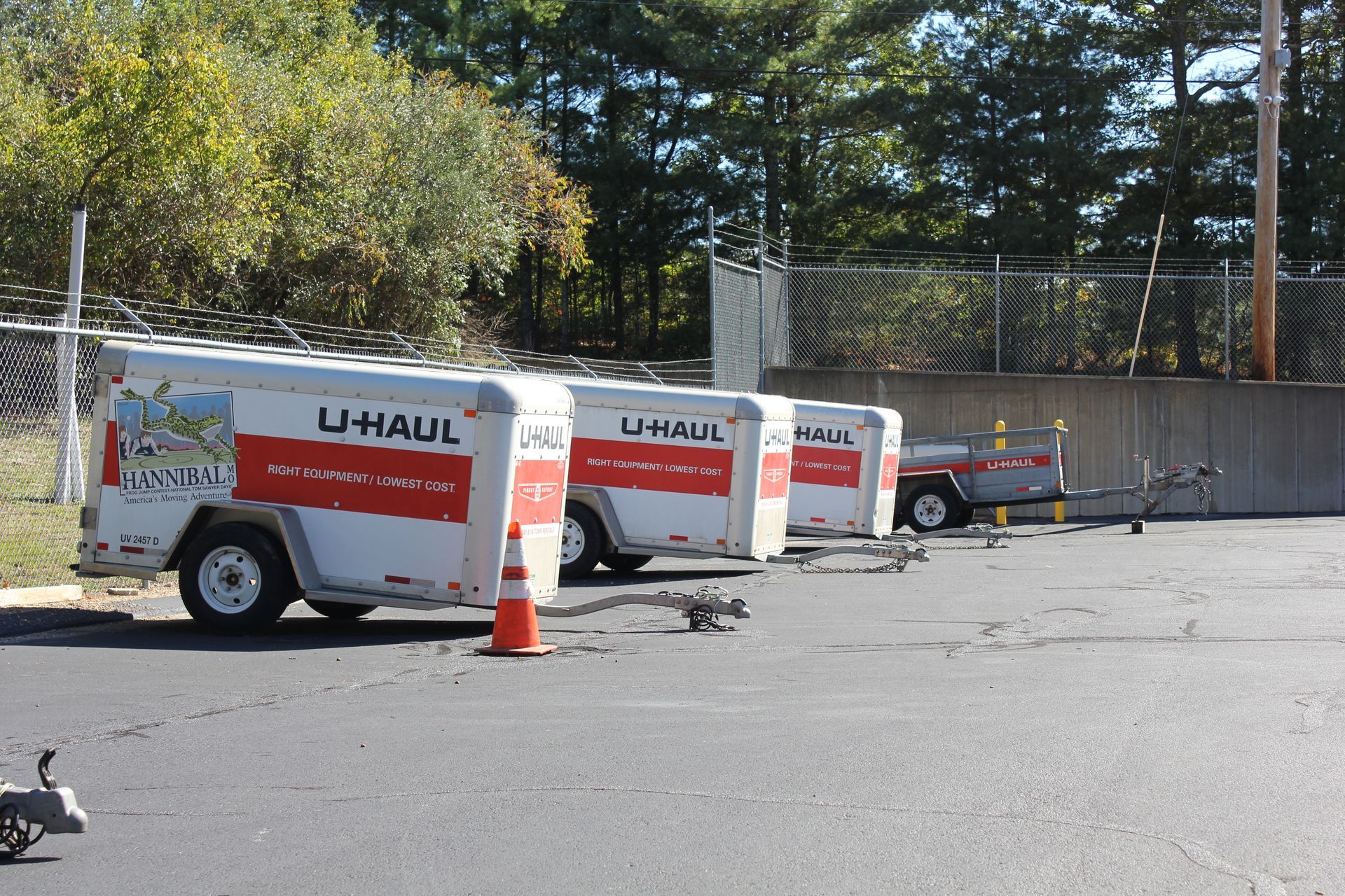 Four uhaul trailers outside