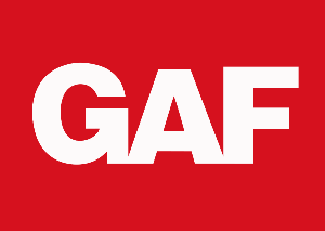 A red background with the word gaf in white letters