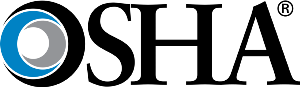 The osha logo is black and blue with a blue circle in the middle.