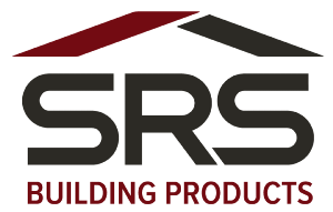 A logo for srs building products with a red roof