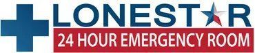 Logo of Lonestar 24 Hour Emergency Room. Includes a blue medical cross and Texas star. Red and white text.