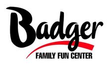 Badger Family Fun Center logo in black with a red swoosh underline