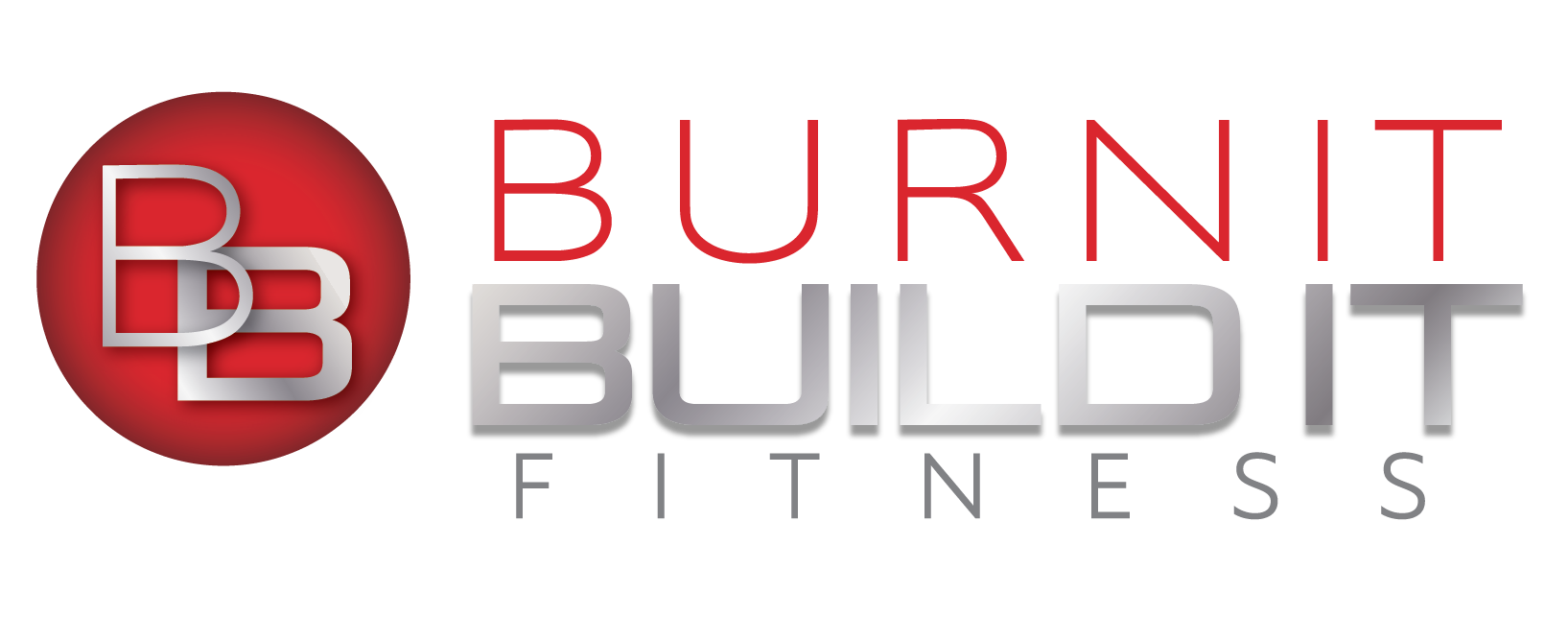 Logo for Burnt Build It Fitness: a red circle with overlapping "BB", silver text "BURNT BUILD IT", and grey "FITNESS".