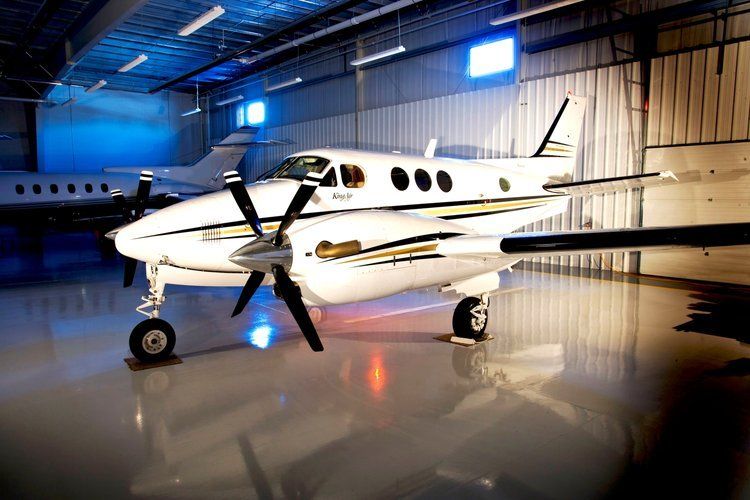 Aircraft warehouse with epoxy coated floors