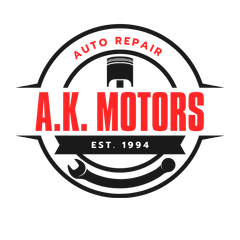 Logo for AK Motors, featuring a red emblem with a stylized "AK" and the text "AK MOTORS" in red.