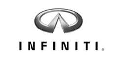 Infiniti logo: silver oval surrounding two inward-pointing, triangular shapes, with