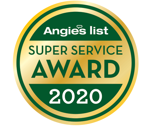 Angie's List Super Service Award 2020 badge, green and gold colors.