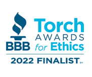 Torch Awards for Ethics BBB 2022 finalist logo in blue and white