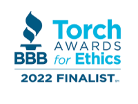 BBB Torch Awards for Ethics 2022 finalist logo in blue and black on white background