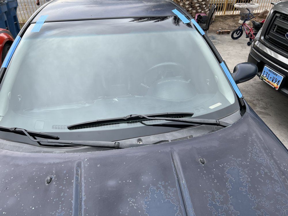 A old car replaced windshield glass