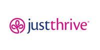 Logo for Just Thrive, featuring a pink emblem and wordmark with a gradient color transition.